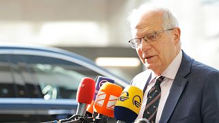 EU foreign policy chief Josep Borrell arrives for a meeting of EU foreign ministers at the European Council building in Luxembourg, Monday, April 11, 2022.
