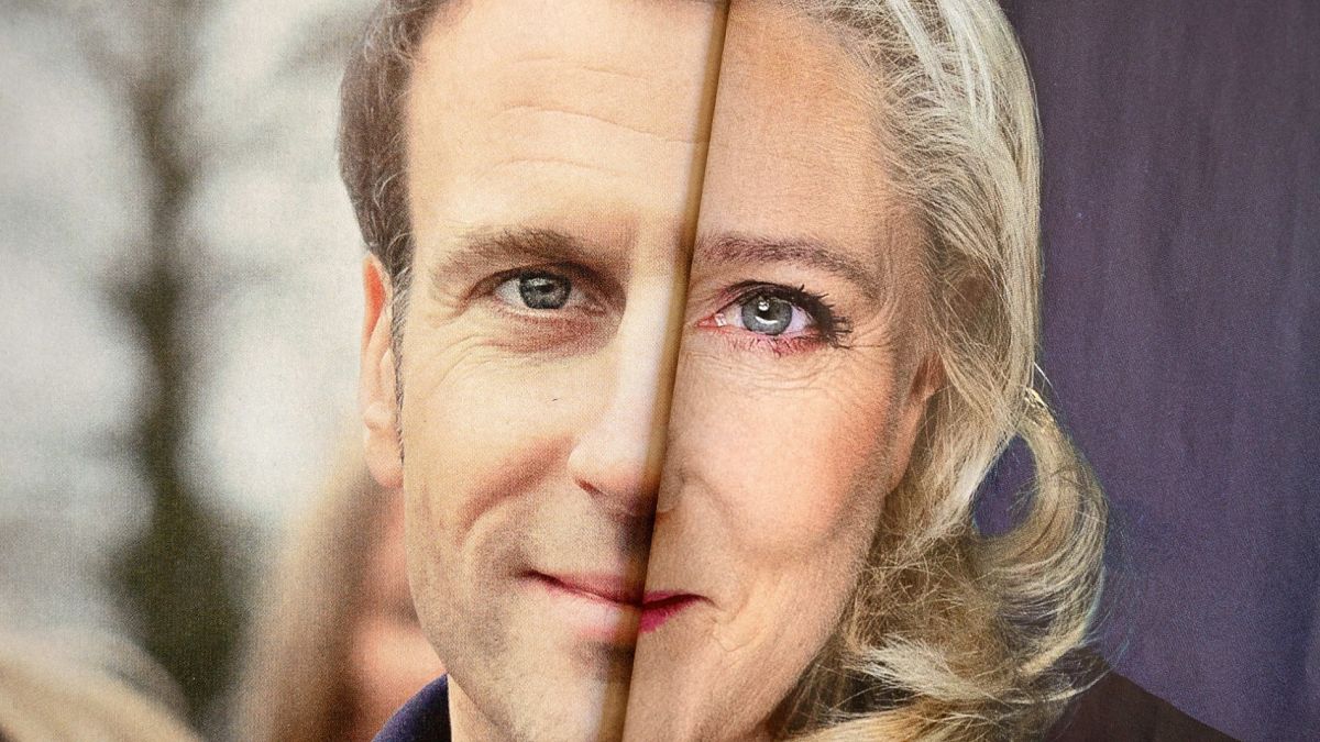 Montage réalisé avec les affiches de campagne des deux candidats qualifiés pour le second tour de la présidentielle française