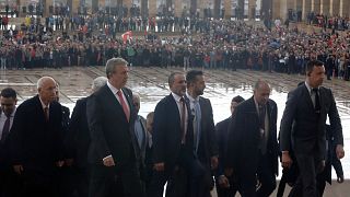 Ankara Belediye Başkanı Mansur Yavaş, 8 Nisan 2019'da Anıtkabir'i ziyaret ederken.