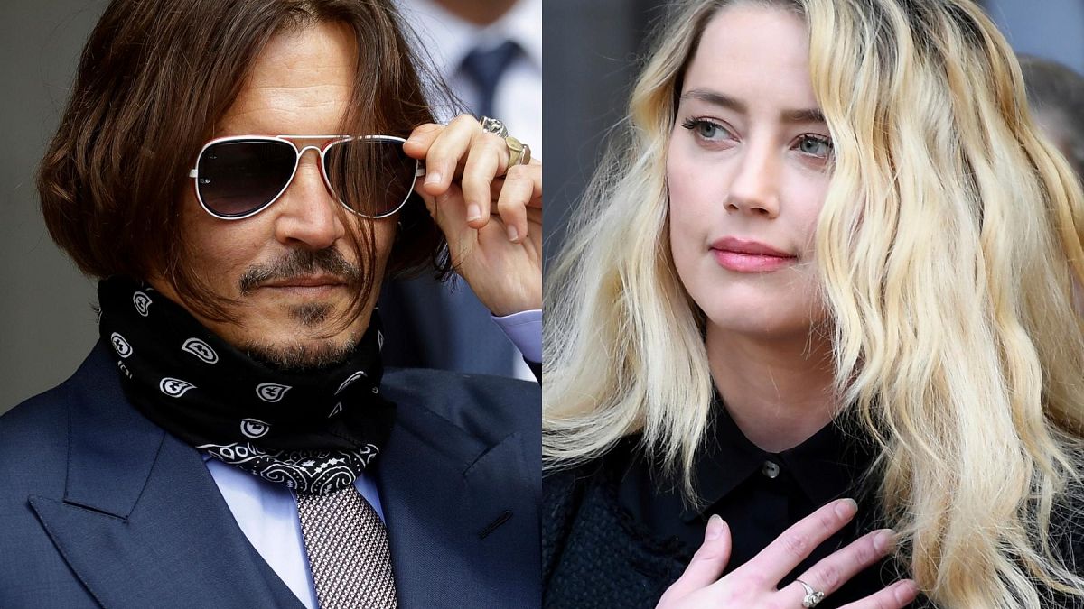 Johnny Depp appears at the High Court in London, on July 17, 2020, left, and Amber Heard appears outside the High Court in London on July 28, 2020. 