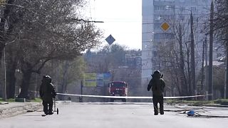 Ukrainian demolition teams detonated several landmines placed on the streets of Kharkiv on April 11.