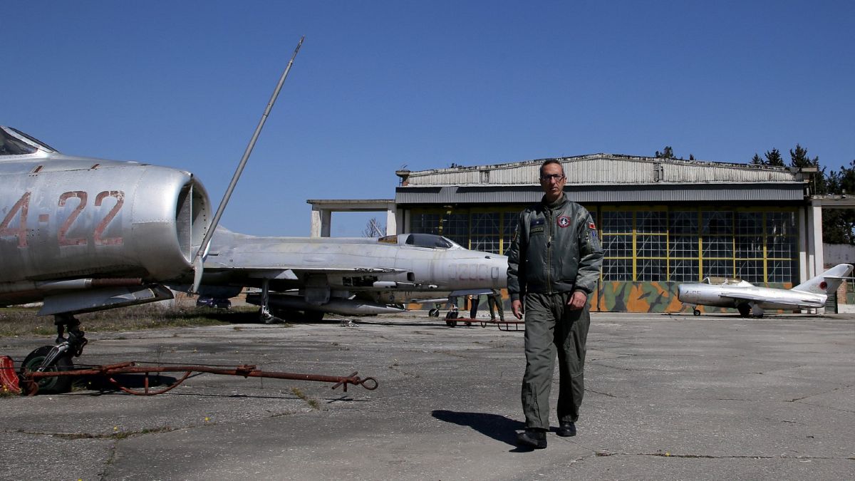 A MiG-19 jet fighter is pictured in Kucova Air Base, which will turn into a NATO air base on March 23, 2022