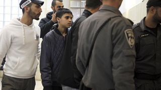 أحمد مناصرة، 13 عامًا أمام محكمة إسرائيلية في القدس المحتلة.