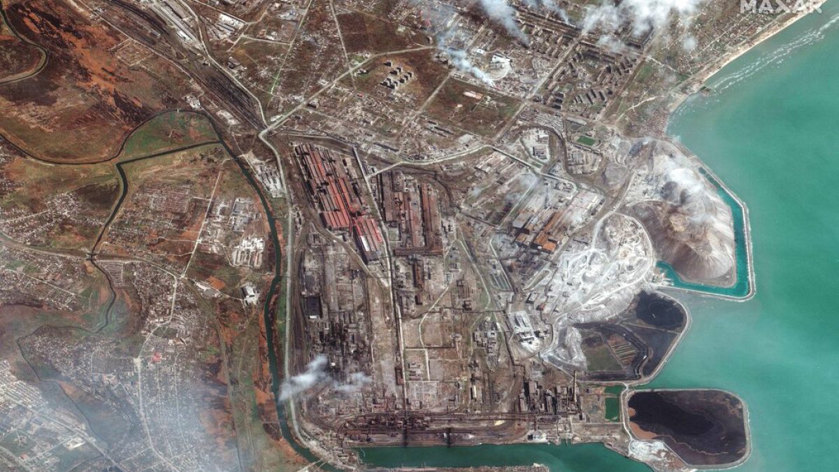 This satellite image provided by Maxar Technologies shows overview of Azovstal Iron and Steel Works factory in eastern Mariupol, Ukraine, Saturday, April 9, 2022.