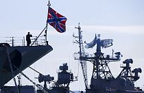Ρωσικά πλοία του πολεμικού ναυτικού στο λιμάνι της Σεβαστούπολης στην Κριμαία - φώτο αρχείου
