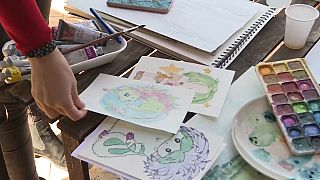 Gyerekeknek készített rajzok Irina Budarina asztalán