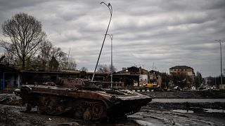 دبابة روسية مدمرة في بوروديانكا