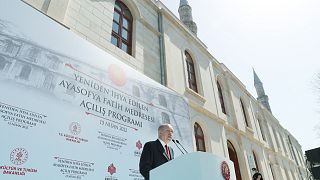 Cumhurbaşkanı Recep Tayyip Erdoğan, Kültür ve Turizm Bakanlığı Vakıflar Genel Müdürlüğünce yeniden ihya edilen Ayasofya Fatih Medresesi'nin açılışına katılarak konuşma yaptı