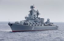 Archives du croiseur lance-missiles russe Moskva en patrouille en mer Méditerranée près des côtes syriennes, le 17 décembre 2015