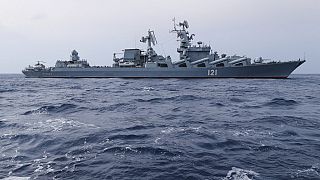 Το ρωσικό βομβαρδιστικό πλοίο "Μόσχα" - Εικόνα αρχείου