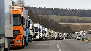  Длинные очереди из российских и белорусских грузовиков на границах Беларуси со странами ЕС