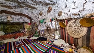 The interior of a "damous", a dwelling carved into Libya's arid Nafusa mountains, in Gharyan town.