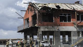 Uno de los edificios atacados por Rusia en Lviv