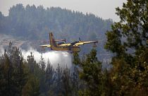 Πυροσβεστικό αεροσκάφος επιχειρεί κατά τη διάρκεια των μεγάλων δασικών πυρκαγιών στην Εύβοια το καλοκαίρι του 2021