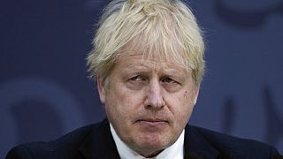 British Prime Minister Boris Johnson delivers a speech at Lydd Airport, south east England, Thursday, April 14, 2022.