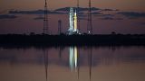 The Space Launch System (SLS) rocket with the Orion spacecraft aboard