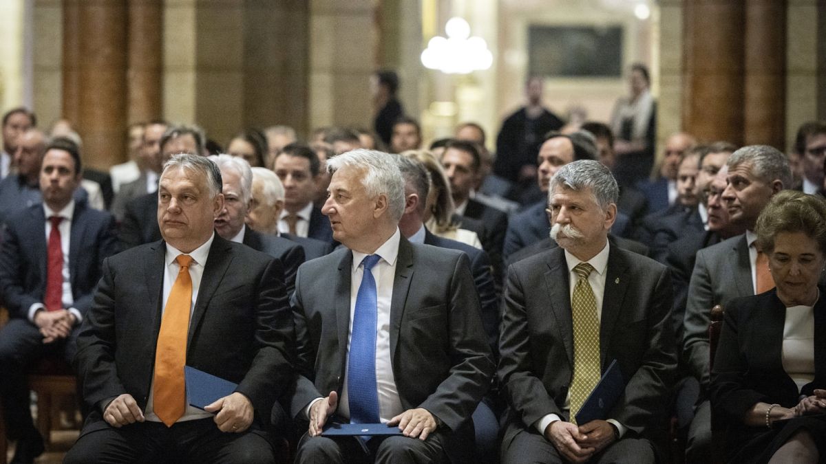 Orbán Viktor, Semjén Zsolt és Kövér László az Országház kupolacsarnokában