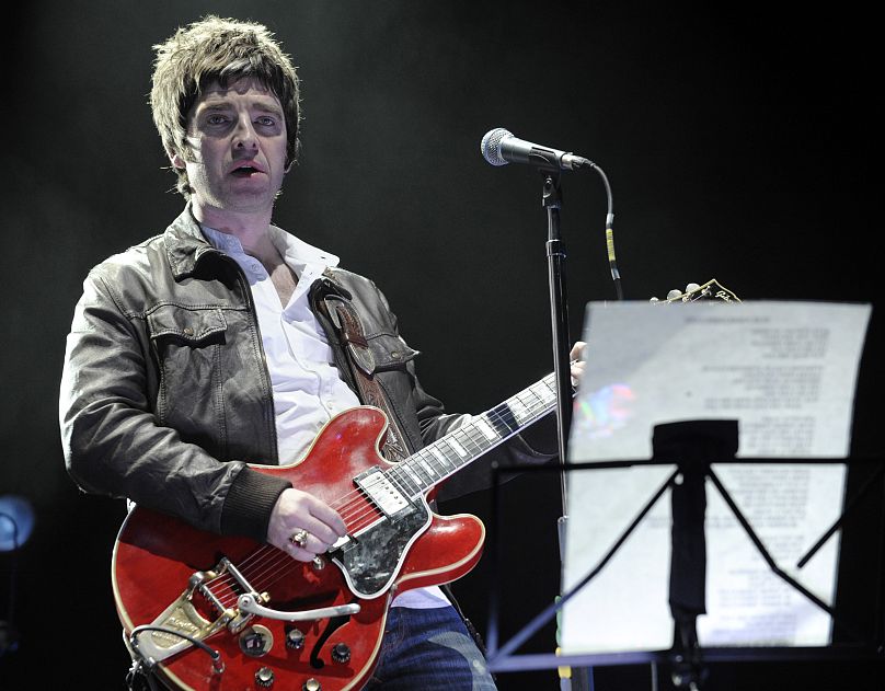 Noel Gallagher of Oasis performs during the British band's concert at Staples Center in Los Angeles, 2008