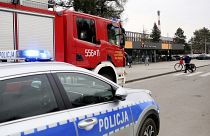 Emergency services on the scene outside the Pniowek coal mine in Pawlowice.