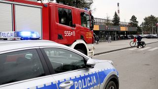 Emergency services on the scene outside the Pniowek coal mine in Pawlowice.