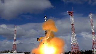  Il missile balistico intercontinentale Sarmat esplode durante un lancio di prova venerdì dalla piattaforma di lancio di Plesetsk, nella Russia nord-occidentale, 30 marzo 2018