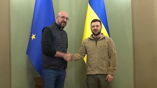 الرئيس الأوكراني فولوديمير زيلينسكي ورئيس المجلس الأوروبي شارل ميشال 
