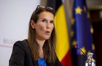 Sophie Wilmes speaks during a media conference in Brussels last August.