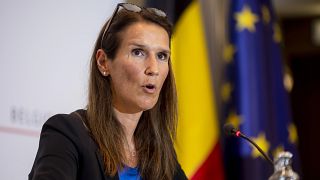 Sophie Wilmes speaks during a media conference in Brussels last August.