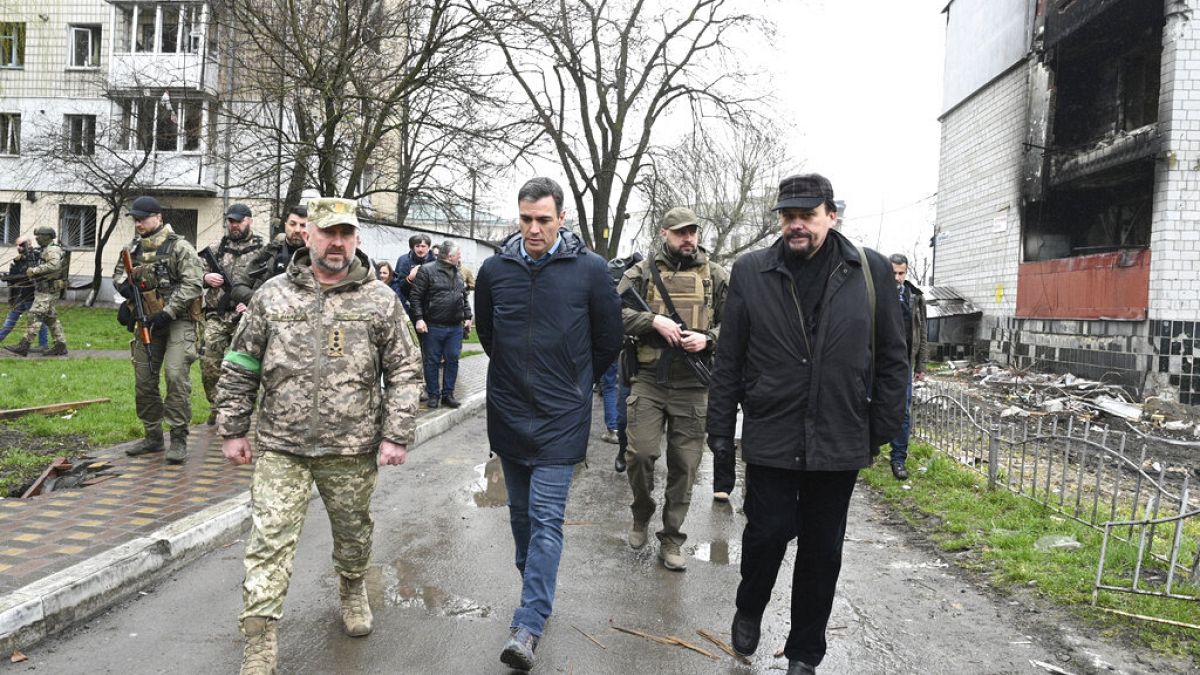 El presidente del Gobierno de España, Pedro Sánchez visita Borodyanka en Ucrania