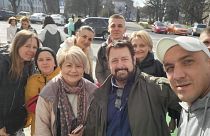 Alberto (second from right) with some of the refugees he saved from Ukraine.