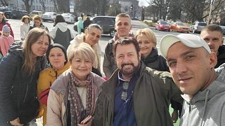Alberto (second from right) with some of the refugees he saved from Ukraine.