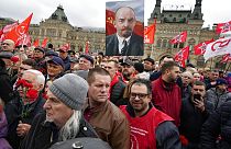 Демонстрация в честь дня рождения Ленина на Красной площади