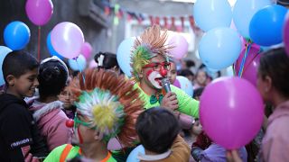 Uncle Hema celebrating Ramadan with Palestinian children at Al Bureij refugee camp in Gaza