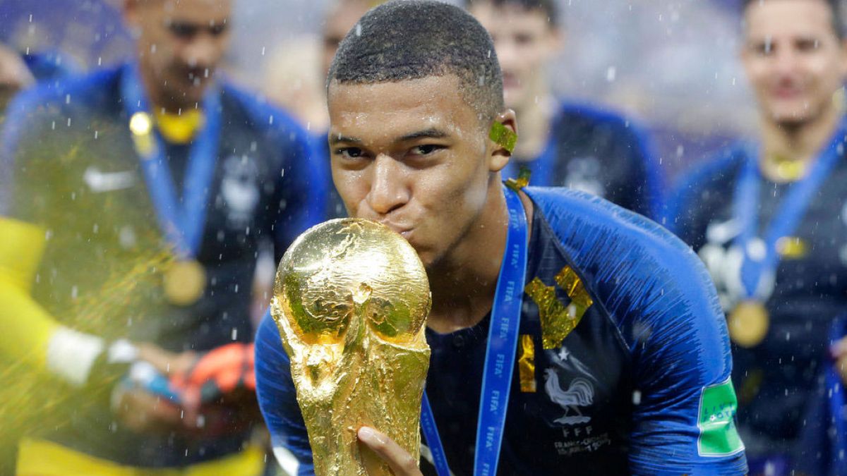 Kylian Mbappe celebrates France's World Cup triumph in 2018