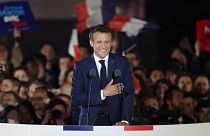 Emmanuel Macron, lors de sa déclaration au Champ-de-Mars après l'annonce de sa réélection à la présidence de la République française, le 24 avril 2022