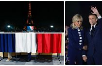 Emmanuel Macron és felesége, Brigitte a második elnökválasztási győzelem estéjén, 2022. április 24-én