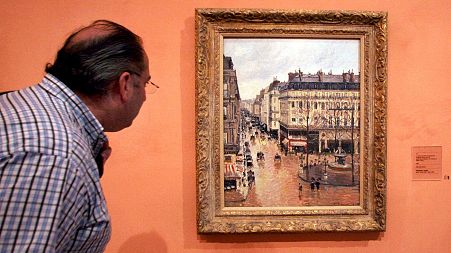 The "Rue St.-Honore, Apres-Midi, Effet de Pluie", painted in 1897 by Camille Pissarro, on display in the Thyssen-Bornemisza Museum.