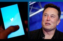 A g. : icône du réseau social Twitter // A dr. : le milliardaire Elon Musk 01/12/2022