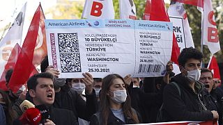 Proteste für die Freilassung Kavalas in Istanbul am 25. Oktober 2021