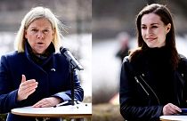 İsveç Başbakanı Magdalena Andersson (solda) ve Finlandiya Başbakanı Sanna Marin