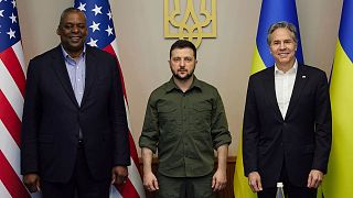 ولودیمیر زلنسکی، رئیس جمهوری اوکراین در دیدار با وزرای خارجه و دفاع آمریکا