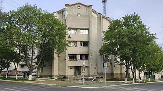 Az állambiztonsági minisztérium robbanás miatt megsérült épülete Tiraszpolban