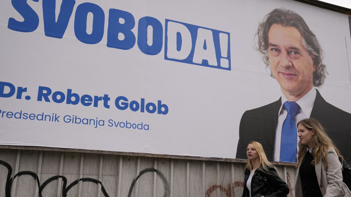 Golob pártjának választási plakátja Ljubljanában