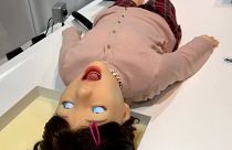 Image show the Pedia_roid robot which has been designed to mimic children's medical emergencies to help train dental workers.