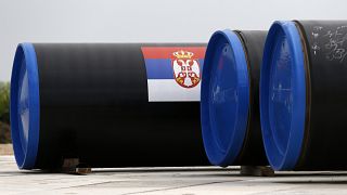 Трубы для газопровода "Южный поток" с сербским флагом, архив