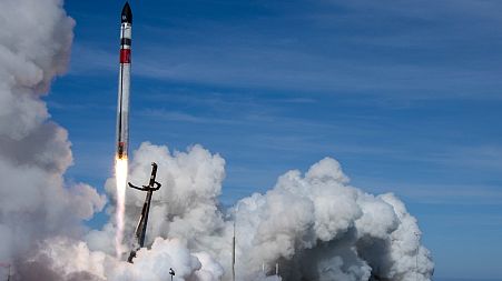 The Electron rocket blasts off for its "There And Back Again" mission from its launch pad on the Mahia Peninsula, New Zealand, Tuesday, May 3, 2022.