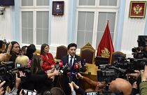 Montenegrin PM Dritan Abazović speaks to the media after the parliament session in Cetinje on 28 April 2022