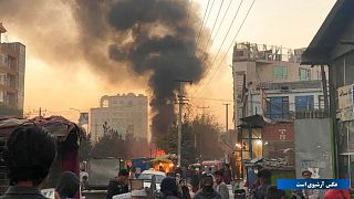 Smoke rise on the sky following a bomb explosion in Kabul