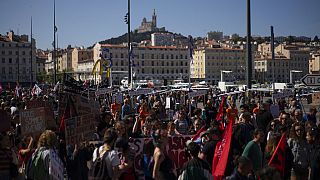 Manifestación del Día Internacional de los Trabajadores en Marsella (Francia).