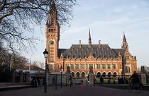 Exterior view of the Peace Palace, which houses the International Court of Justice, or World Court, in The Hague, Netherlands.